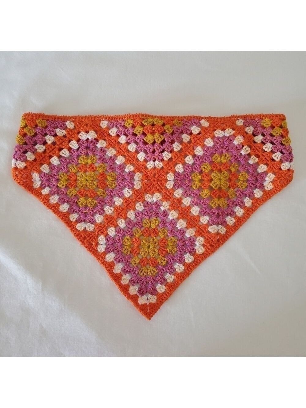 PINK LINEN GRANNY SQUARE CROCHET BANDANA KERCHIEF TRIANGLE MULTI COLOR WOMEN